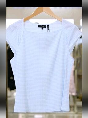 Theory Gingham Cap‎ Sleeve Crinkle Top